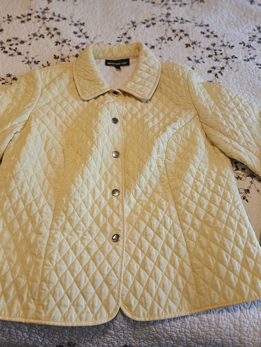 Briggs New York Quilted Pale Yellow Snap-Front Jacket